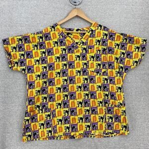 Scrub Top Womens 2XL Halloween Nursing Vet Medical Short Sleeve Cats Pumpkin